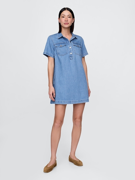mini abito popover in denim ultra morbido