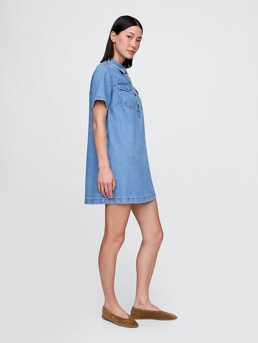mini abito popover in denim ultra morbido