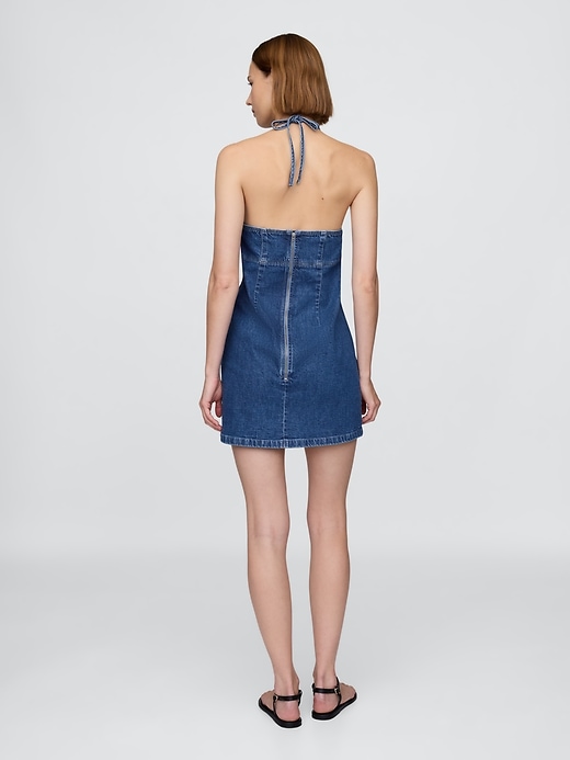 mini abito in denim con scollo allamericana