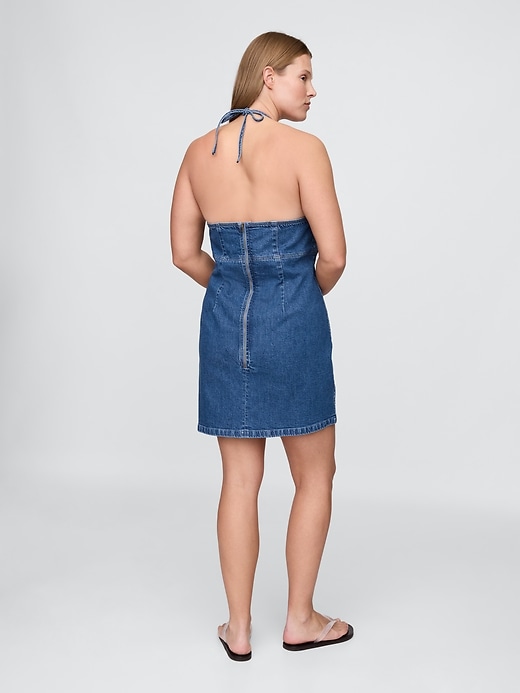 mini abito in denim con scollo allamericana