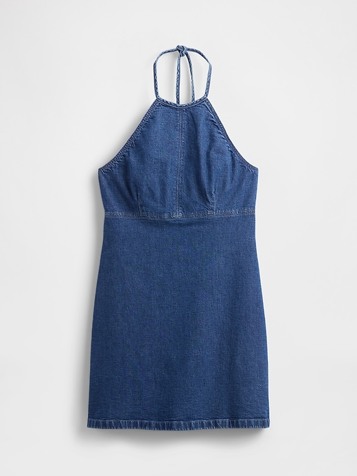 mini abito in denim con scollo allamericana
