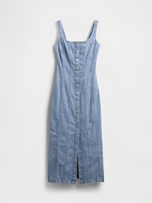 abito lungo in denim con bottoni sul davanti e cuciture