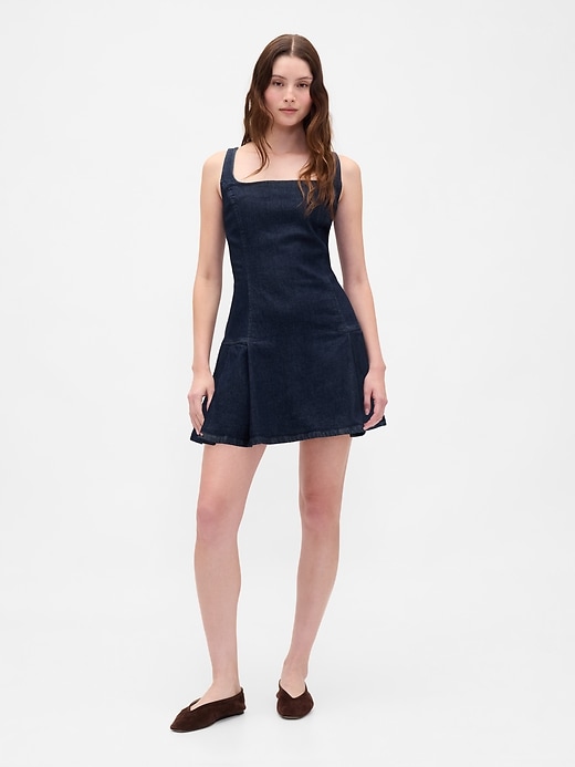 mini abito in denim con pieghe laterali