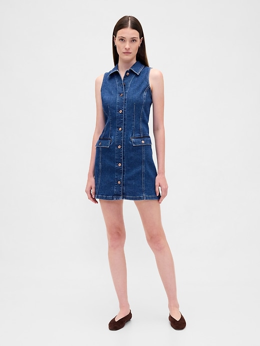 mini abito a trapezio con colletto in denim