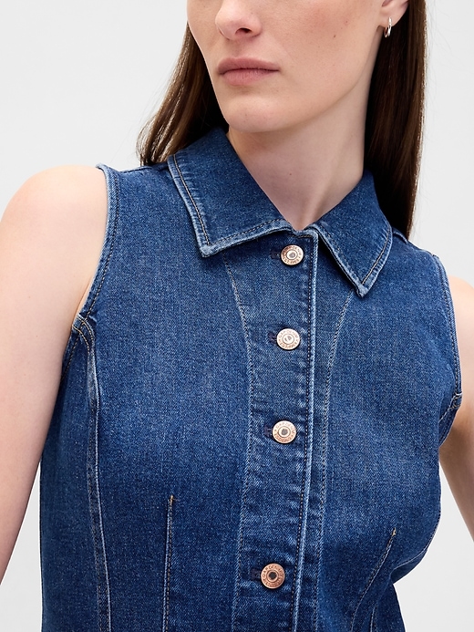 mini abito a trapezio con colletto in denim