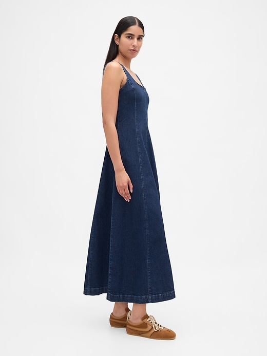 abito lungo in denim con scollo quadrato