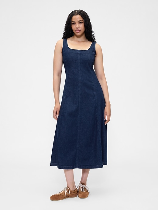 abito lungo in denim con scollo quadrato