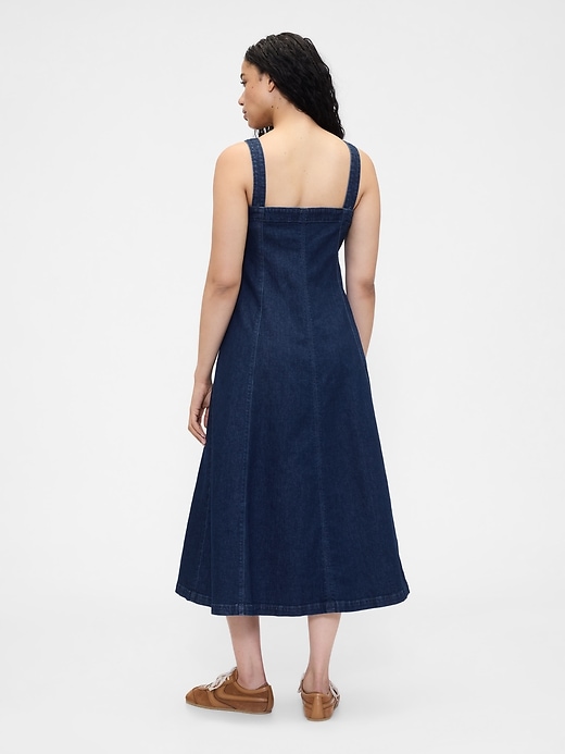 abito lungo in denim con scollo quadrato