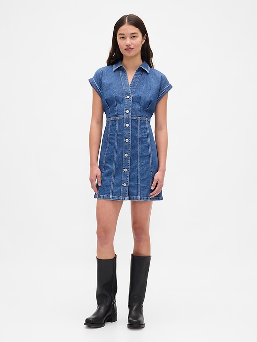 mini abito in denim con cuciture
