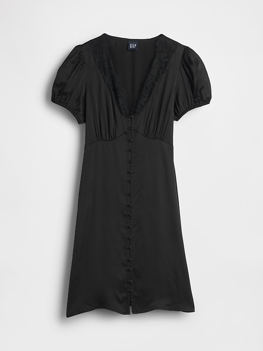 mini abito con scollo a v e pizzo satinato