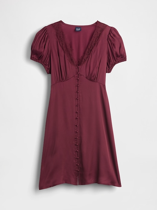 mini abito con scollo a v e pizzo satinato