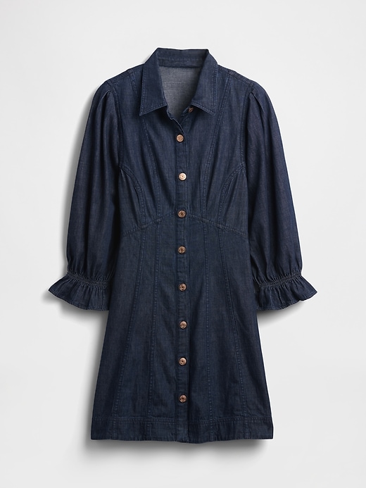 miniabito in denim con maniche a sbuffo e cuciture
