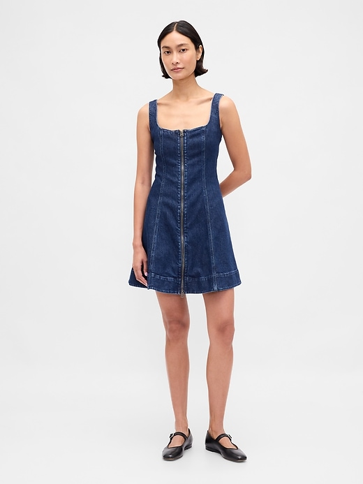 mini abito in denim con cerniera frontale