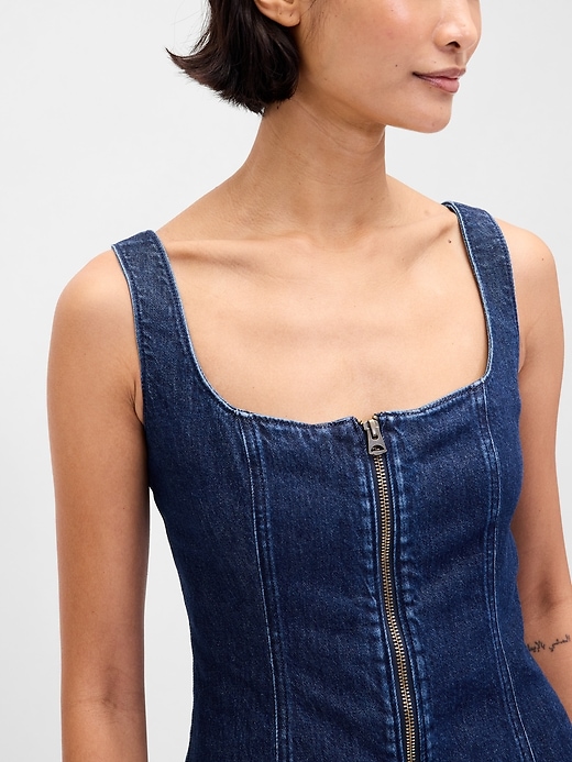 mini abito in denim con cerniera frontale