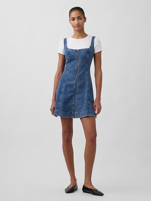 mini abito in denim con cerniera frontale