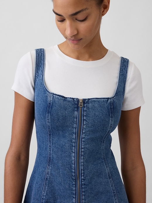 mini abito in denim con cerniera frontale