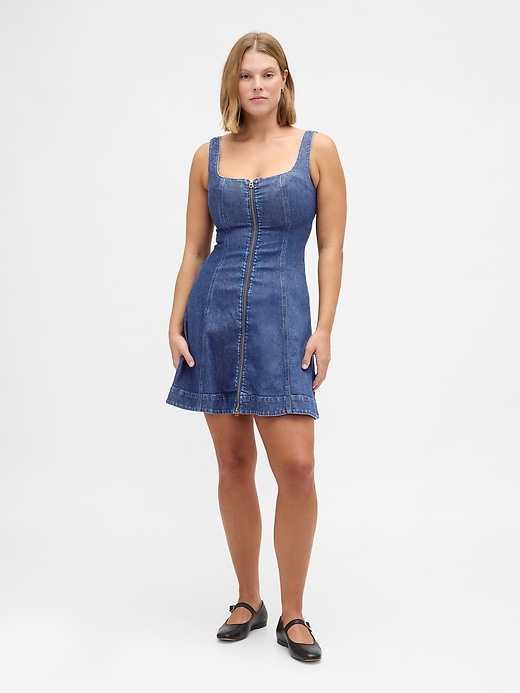 mini abito in denim con cerniera frontale
