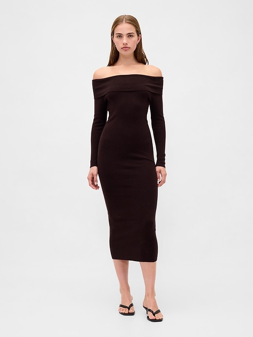 abito midi elasticizzato cashsoft con spalle scoperte