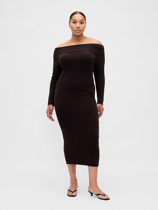 abito midi elasticizzato cashsoft con spalle scoperte