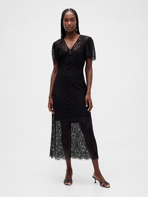 abito midi in pizzo con scollo a v