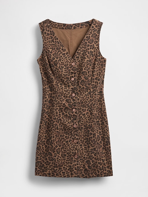 mini abito in denim leopardato con scollo a v