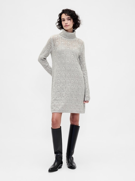 abito dolcevita in maglia traforata cashsoft