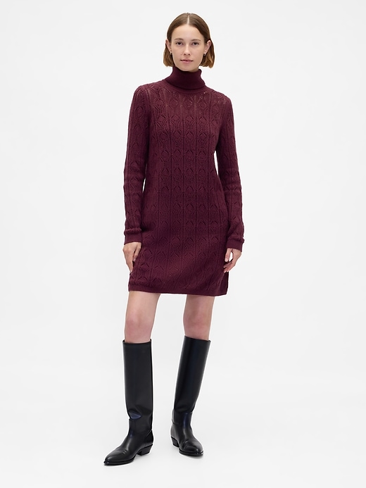 abito dolcevita in maglia traforata cashsoft