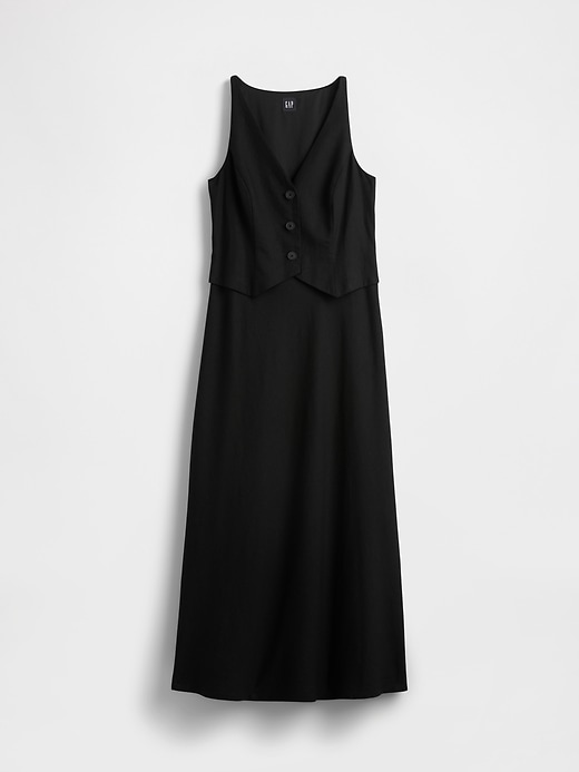 abito lungo con gilet in misto lino