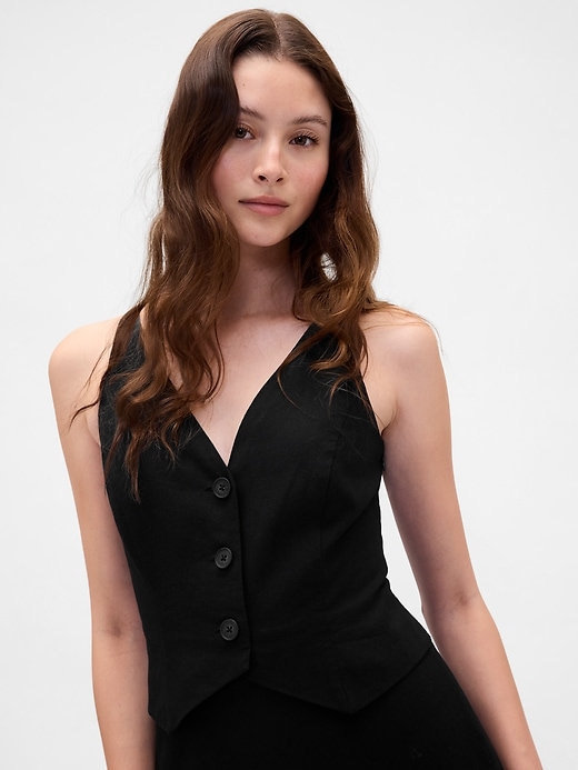 abito lungo con gilet in misto lino
