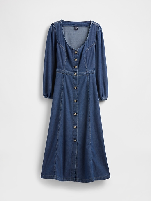 abito midi in denim con scollo a cuore