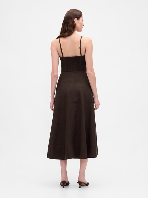 abito midi con corsetto e cuciture in misto lino