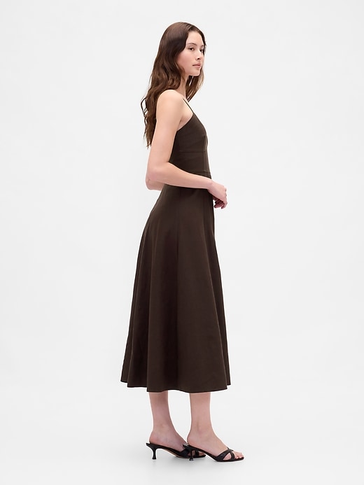 abito midi con corsetto e cuciture in misto lino