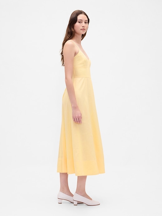 abito midi con corsetto e cuciture in misto lino