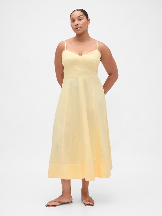 abito midi con corsetto e cuciture in misto lino