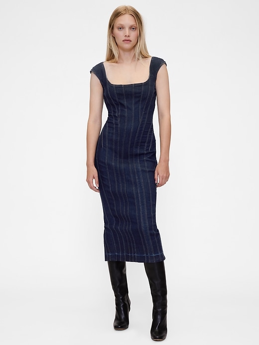abito midi con maniche a cappuccio in denim con cuciture gapstudio