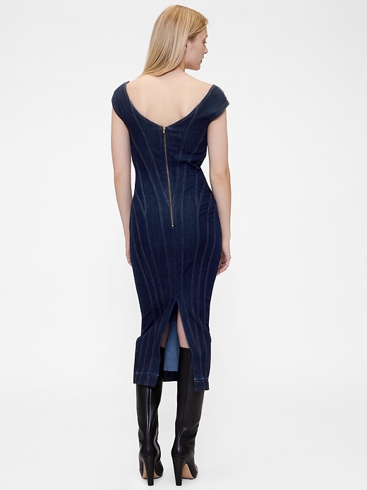 abito midi con maniche a cappuccio in denim con cuciture gapstudio