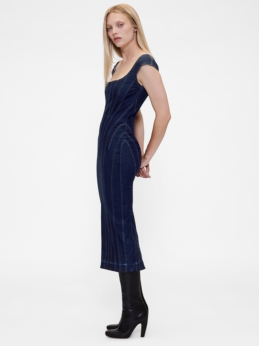 abito midi con maniche a cappuccio in denim con cuciture gapstudio