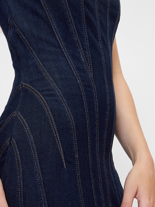 abito midi con maniche a cappuccio in denim con cuciture gapstudio