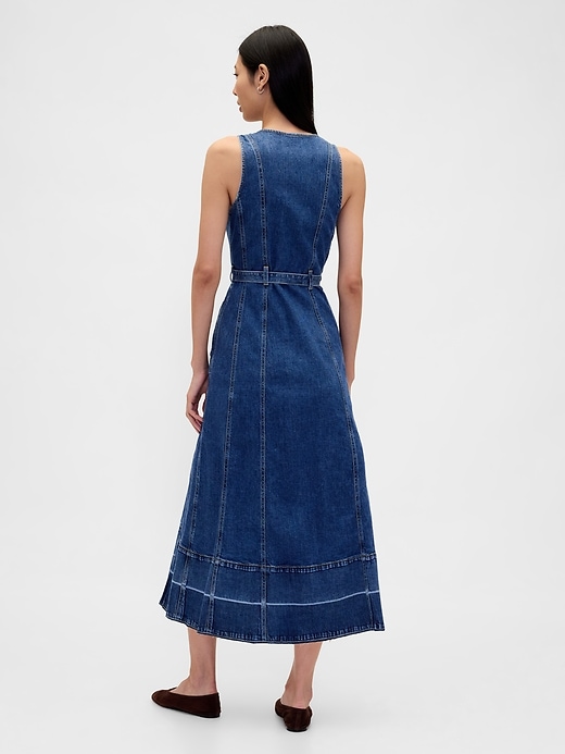 abito lungo in denim con cintura e bottoni sul davanti