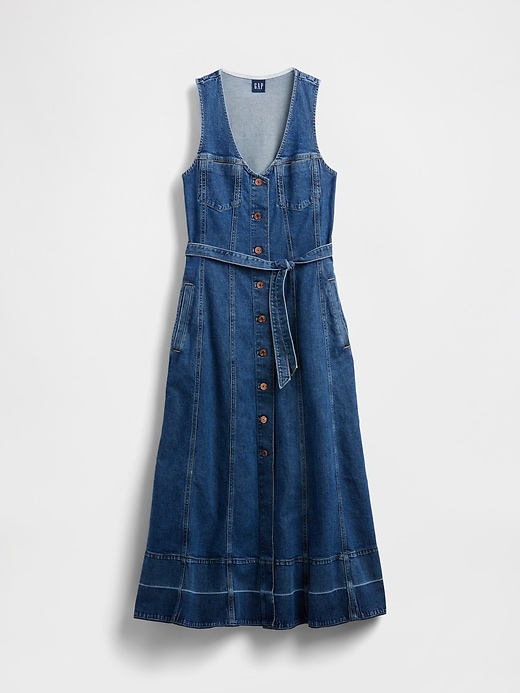 abito lungo in denim con cintura e bottoni sul davanti