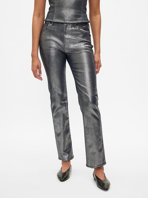 jeans slim dritti a vita alta metallizzati anni 90