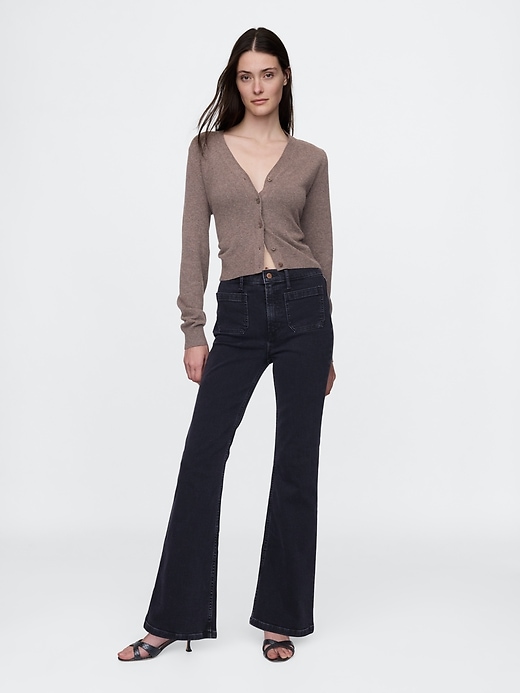 jeans a zampa anni 70 a vita alta