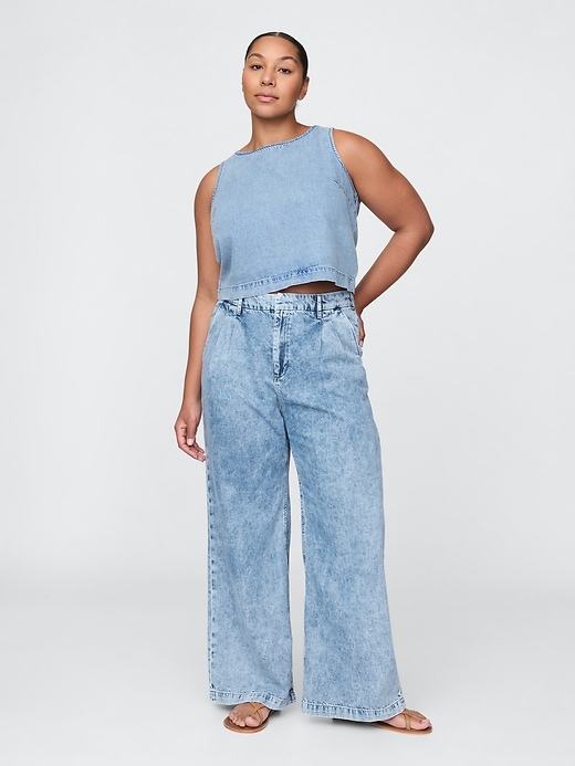 pantaloni in denim plissettato ultra-morbidi a vita alta 365