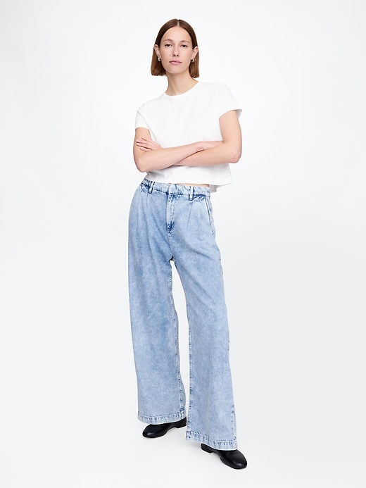 pantaloni in denim plissettato ultra-morbidi a vita alta 365