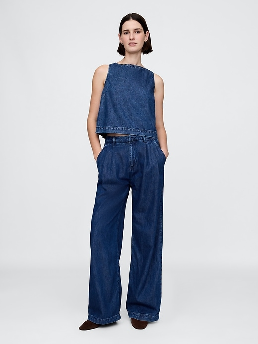 pantaloni plissettati in denim ultra morbido a vita alta 365