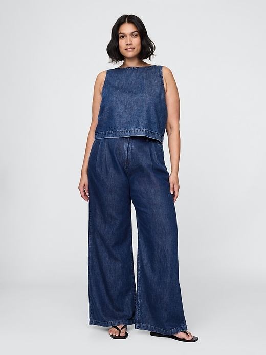 pantaloni plissettati in denim ultra morbido a vita alta 365