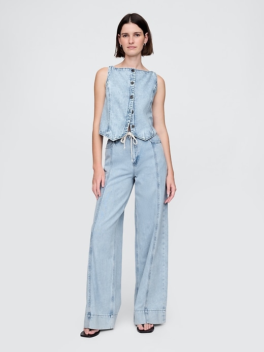 pantaloni larghi in denim ultra morbido a vita media