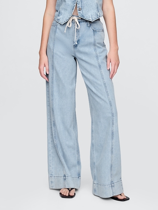 pantaloni larghi in denim ultra morbido a vita media