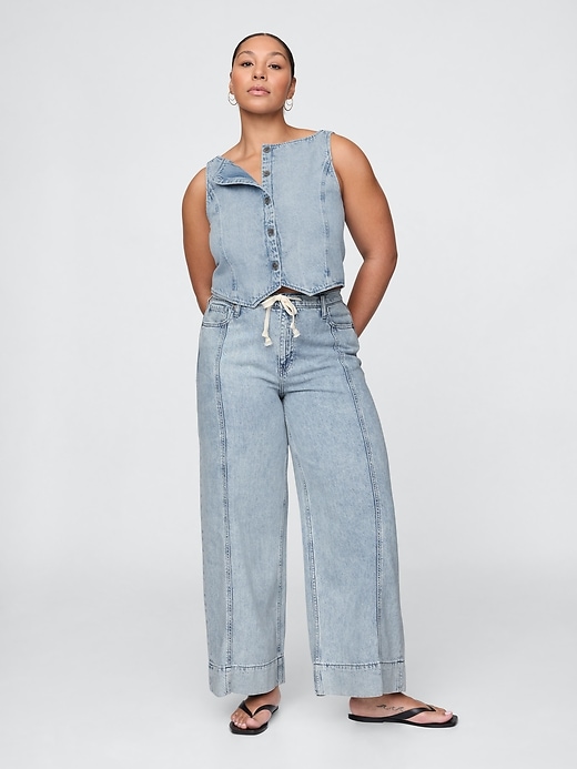 pantaloni larghi in denim ultra morbido a vita media