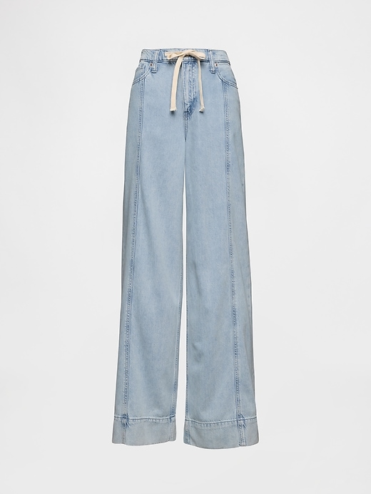 pantaloni larghi in denim ultra morbido a vita media